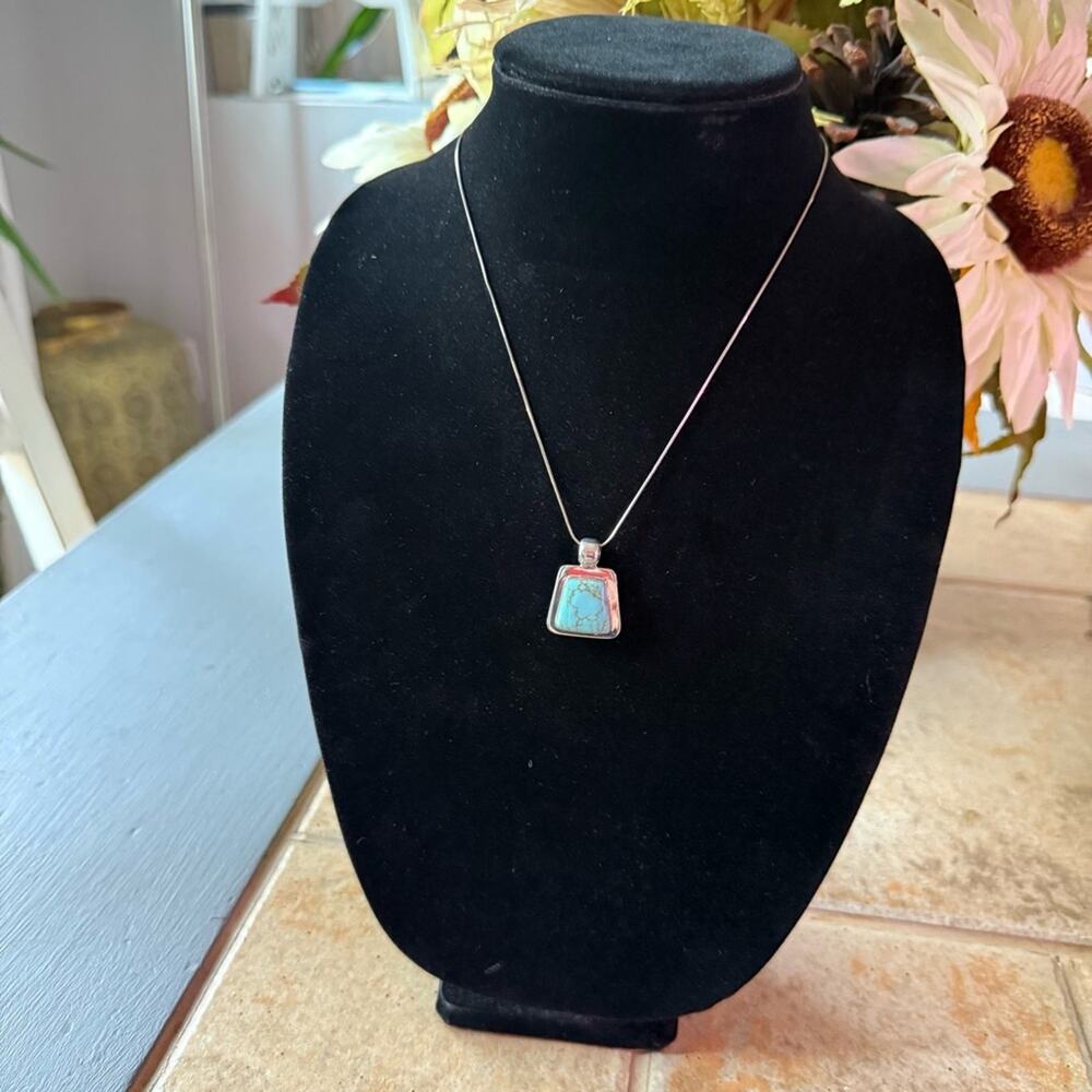 ATI Mexico 925 Sterling Silver Turquoise Pendant & Chain Necklace VINTAGE - Picture 8 of 8
